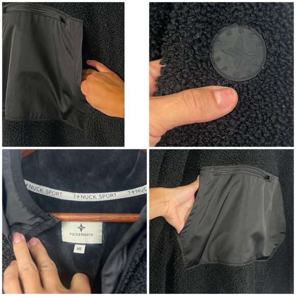 Tuckernuck Sport Sherpa Fleece ML Black 1/4 zip pullover teddy jacket kangaroo - Picture 5 of 10